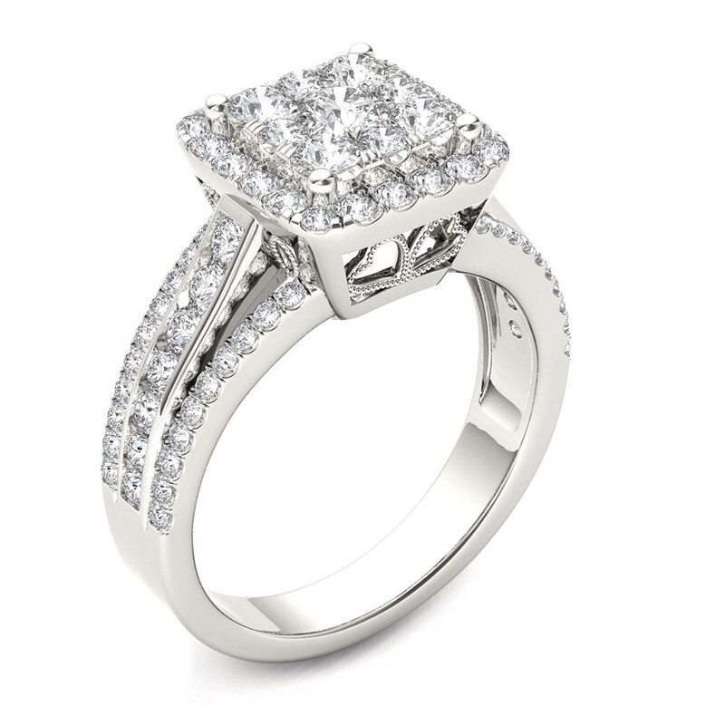 Main Image 2 of Previously Owned - 1-1/2  CT. T.W. Composite Diamond Cushion Frame Engagement Ring in 14K White Gold