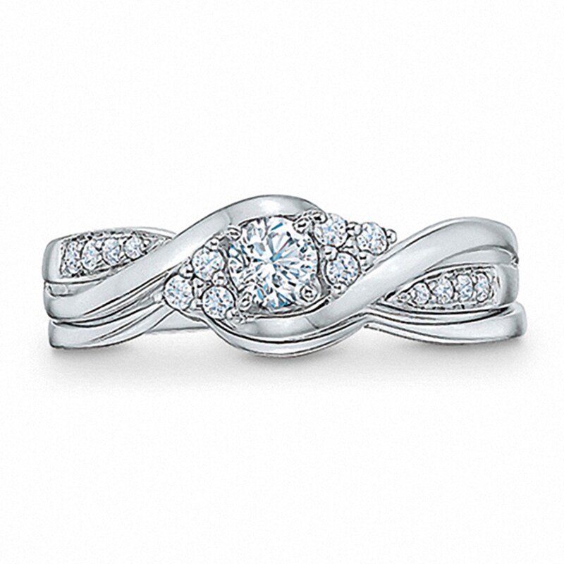 Main Image 1 of Previously Owned - 1/3 CT. T.W. Diamond Bypass Bridal Set in 10K White Gold