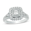 Thumbnail Image 1 of Previously Owned - Vera Wang Love Collection 1-1/3 CT. T.W. Diamond and Sapphire Frame Engagement Ring in 14K White Gold