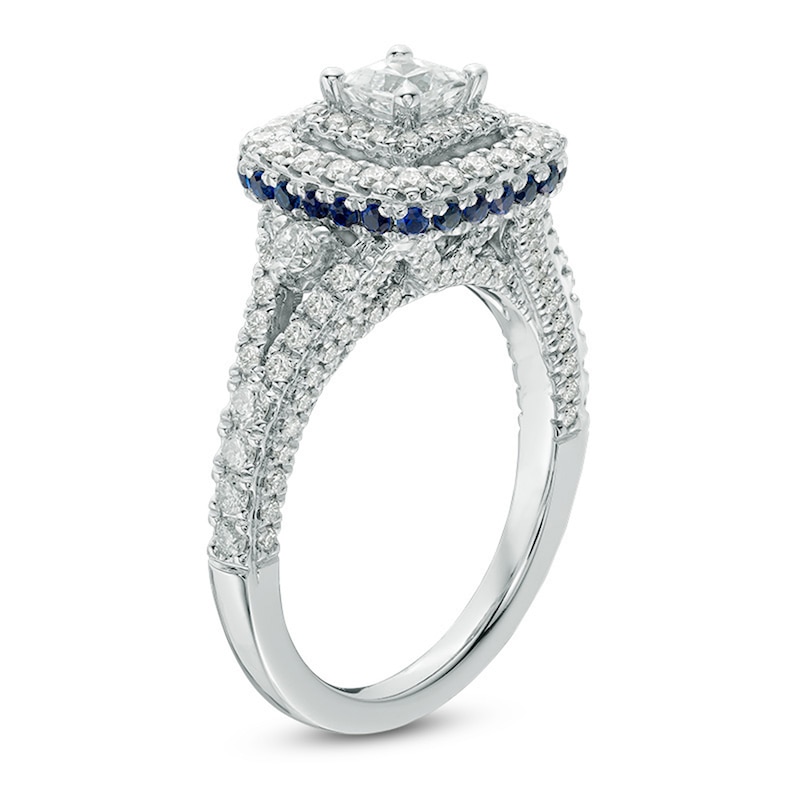 Main Image 2 of Previously Owned - Vera Wang Love Collection 1-1/3 CT. T.W. Diamond and Sapphire Frame Engagement Ring in 14K White Gold