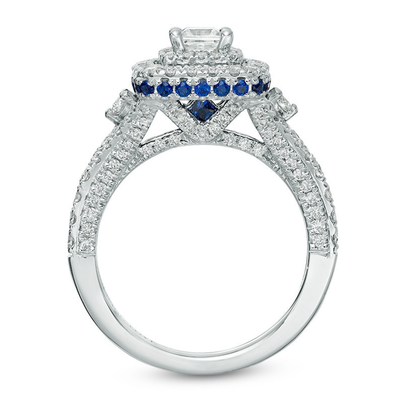 Main Image 3 of Previously Owned - Vera Wang Love Collection 1-1/3 CT. T.W. Diamond and Sapphire Frame Engagement Ring in 14K White Gold