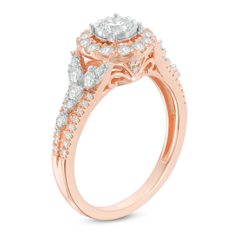 Previously Owned - 1 CT. T.W. Diamond Frame Tri-Sides Engagement Ring in 14K Rose Gold