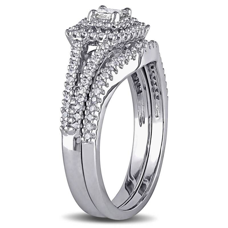 Previously Owned - 1/2 CT. T.W. Princess-Cut Diamond Double Frame Bridal Set in Sterling Silver