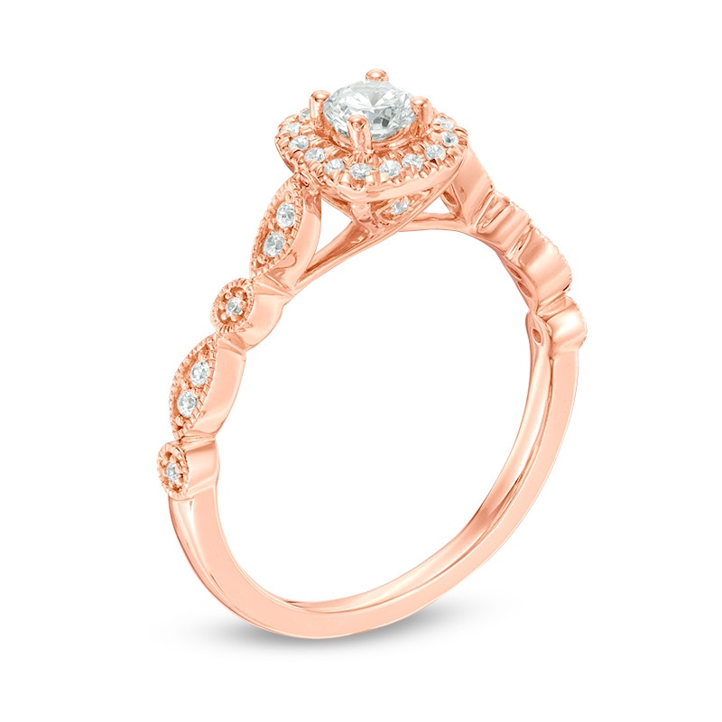 Previously Owned - 3/8 CT. T.W. Diamond Cushion Frame Vintage-Style Engagement Ring in 14K Rose Gold