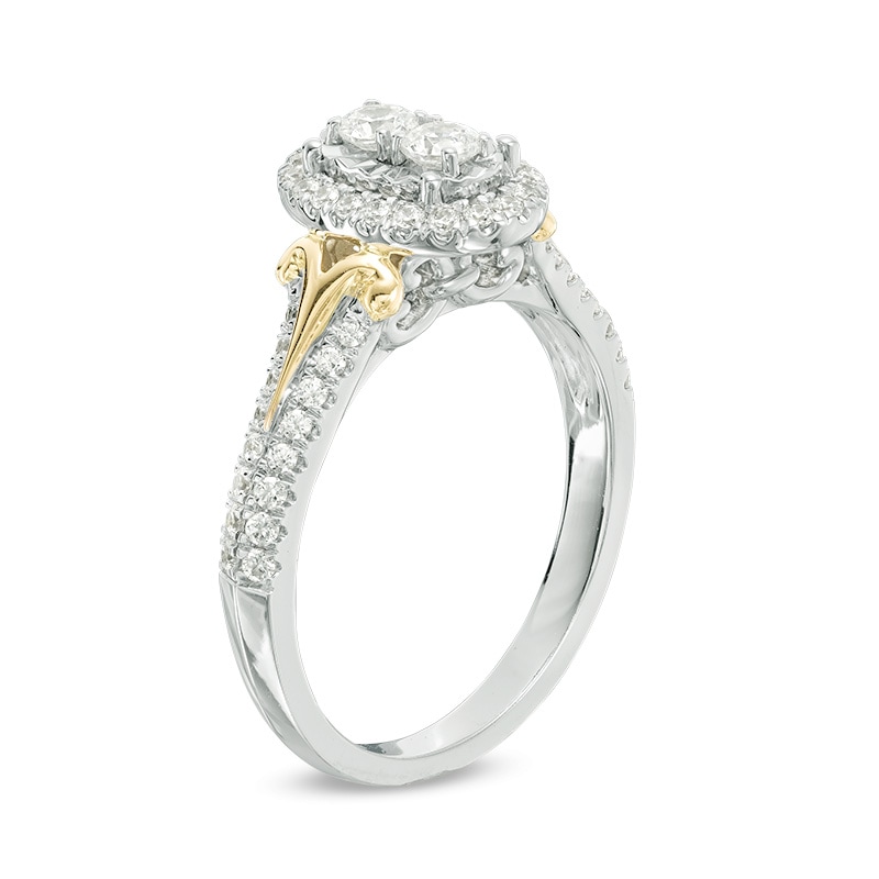 Main Image 2 of Previously Owned - 1/2 CT. T.W. Diamond Oval Frame Engagement Ring in 14K Two-Tone Gold