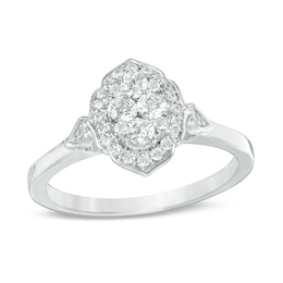 Previously Owned - 3/8 CT. T.W. Composite Diamond Scallop Marquise Frame Engagement Ring in 14K White Gold