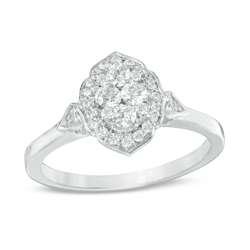 Main Image 1 of Previously Owned - 3/8 CT. T.W. Composite Diamond Scallop Marquise Frame Engagement Ring in 14K White Gold