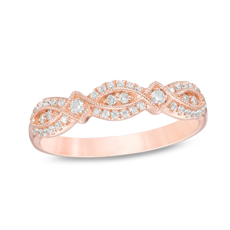 Main Image 1 of Previously Owned - 1/4 CT. T.W. Diamond Art Deco Vintage-Style Stackable Band in 10K Rose Gold