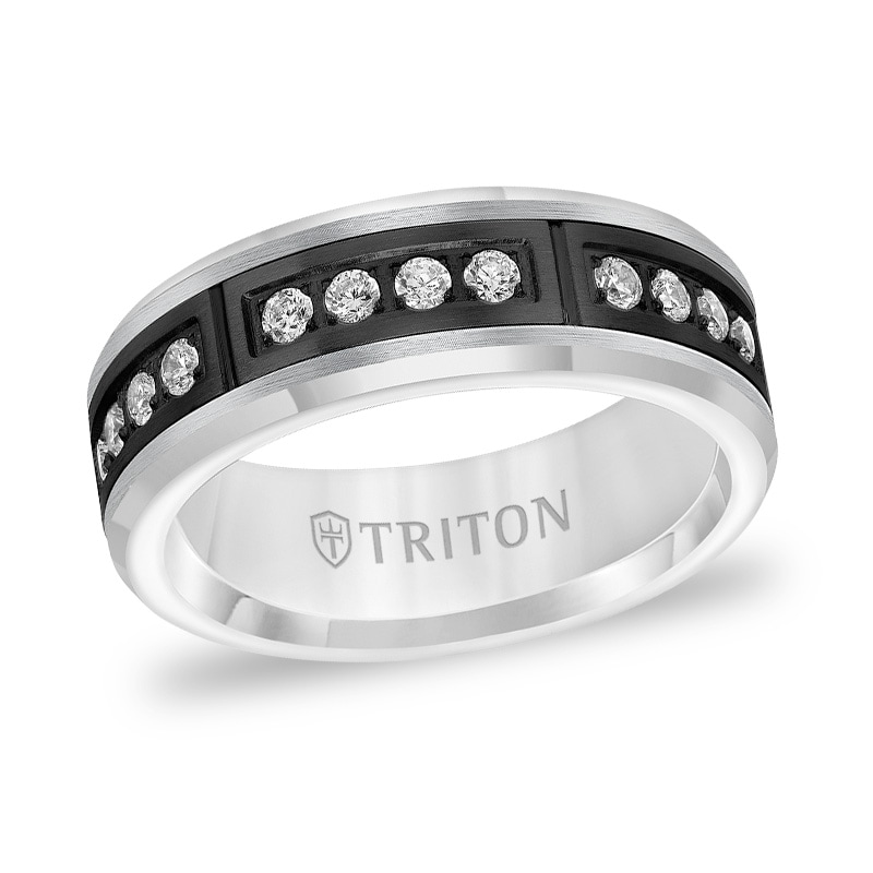 Main Image 1 of Previously Owned - Triton 3/8 CT. T.W. Diamond Wedding Band in Tungsten with Black PVD Plate
