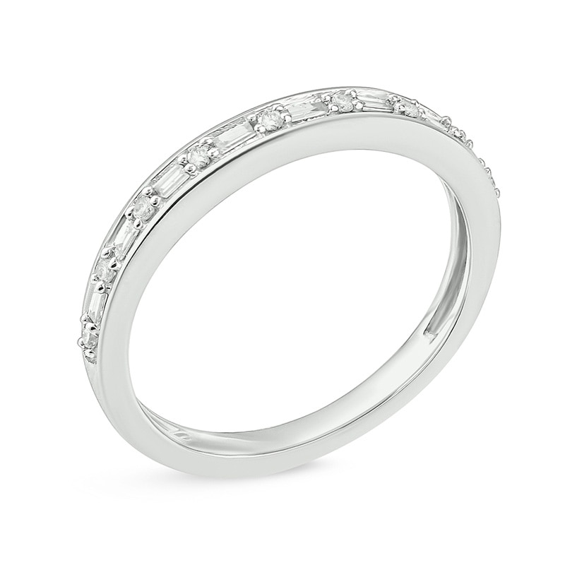 Previously Owned - 1/8 CT. T.W. Baguette and Round Diamond Alternating Stackable Band in 10K White Gold