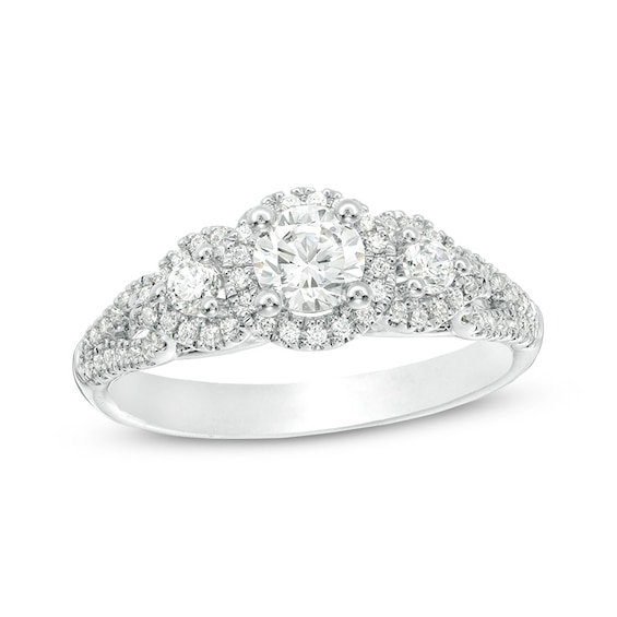 Previously Owned - 7/8 CT. T.W. Diamond Past Present FutureÂ® Frame Engagement Ring in 14K White Gold