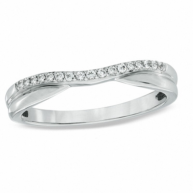 Main Image 1 of Previously Owned - 1/10 CT. T.W. Diamond Twist Contour Wedding Band in 14K White Gold