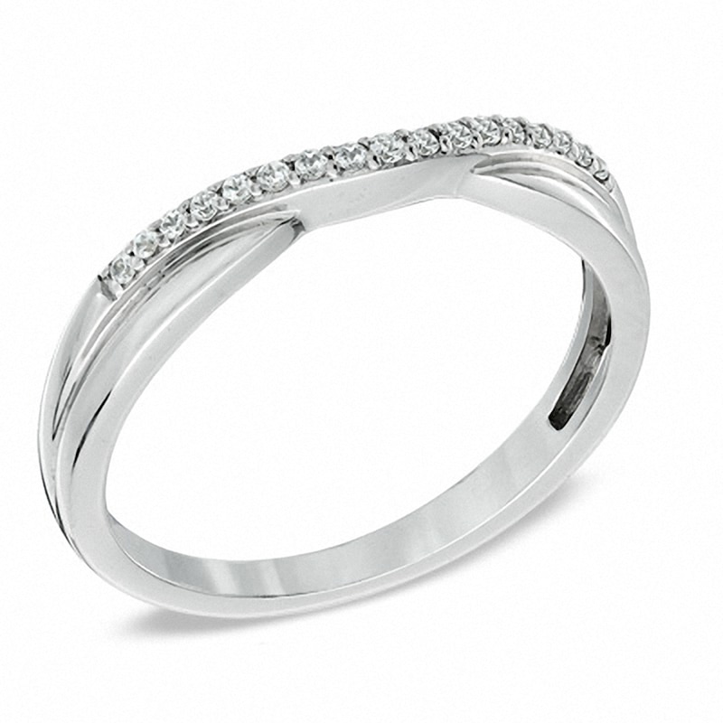 Main Image 2 of Previously Owned - 1/10 CT. T.W. Diamond Twist Contour Wedding Band in 14K White Gold