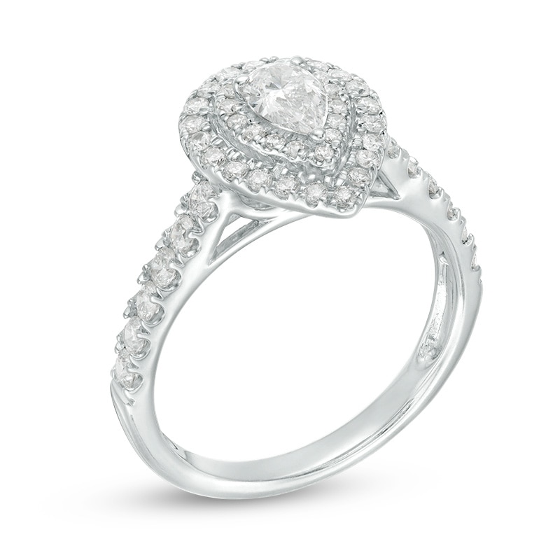 Previously Owned - 1 CT. T.W. Pear-Shaped Diamond Double Frame Engagement Ring in 14K White Gold