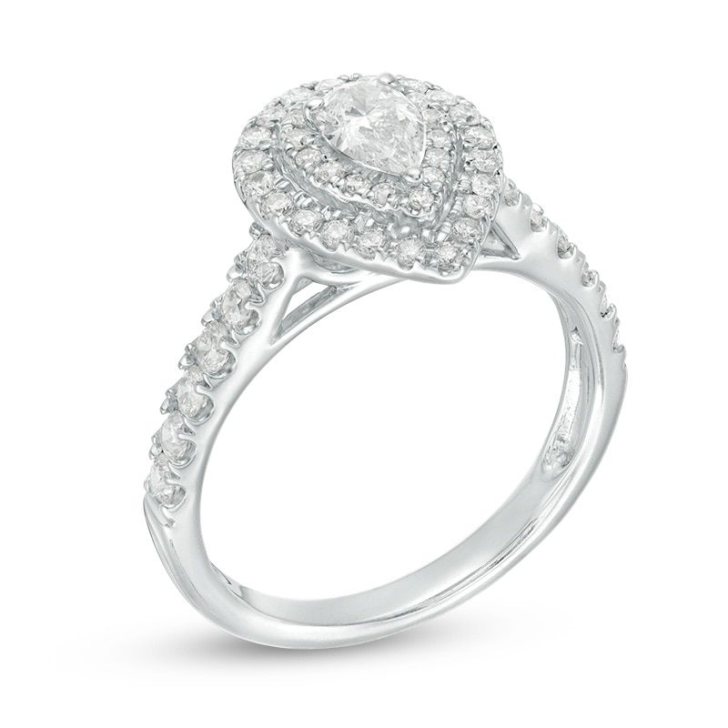 Main Image 3 of Previously Owned - 1 CT. T.W. Pear-Shaped Diamond Double Frame Engagement Ring in 14K White Gold