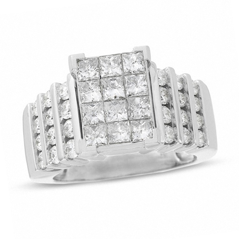 Main Image 1 of Previously Owned - 2 CT. T.W. Diamond Rectangular Quad Engagement Ring in 14K White Gold