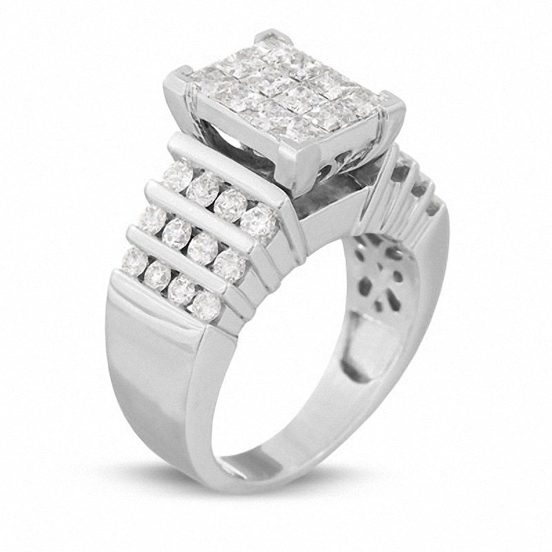 Main Image 2 of Previously Owned - 2 CT. T.W. Diamond Rectangular Quad Engagement Ring in 14K White Gold