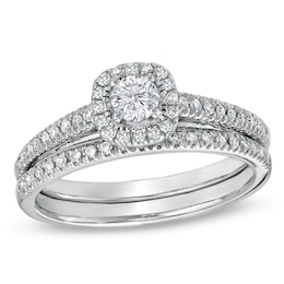 Previously Owned - 1/2 CT. T.W. Diamond Frame Bridal Set in 14K White Gold