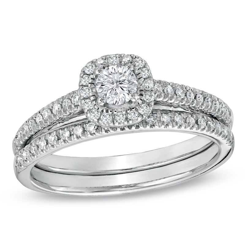 Main Image 1 of Previously Owned - 1/2 CT. T.W. Diamond Frame Bridal Set in 14K White Gold