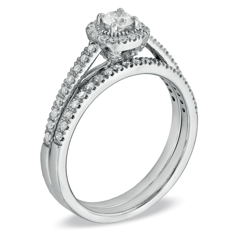 Main Image 2 of Previously Owned - 1/2 CT. T.W. Diamond Frame Bridal Set in 14K White Gold