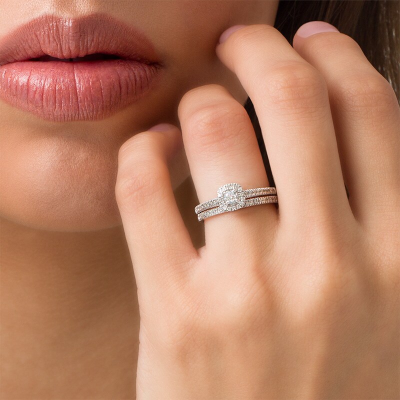 Main Image 3 of Previously Owned - 1/2 CT. T.W. Diamond Frame Bridal Set in 14K White Gold
