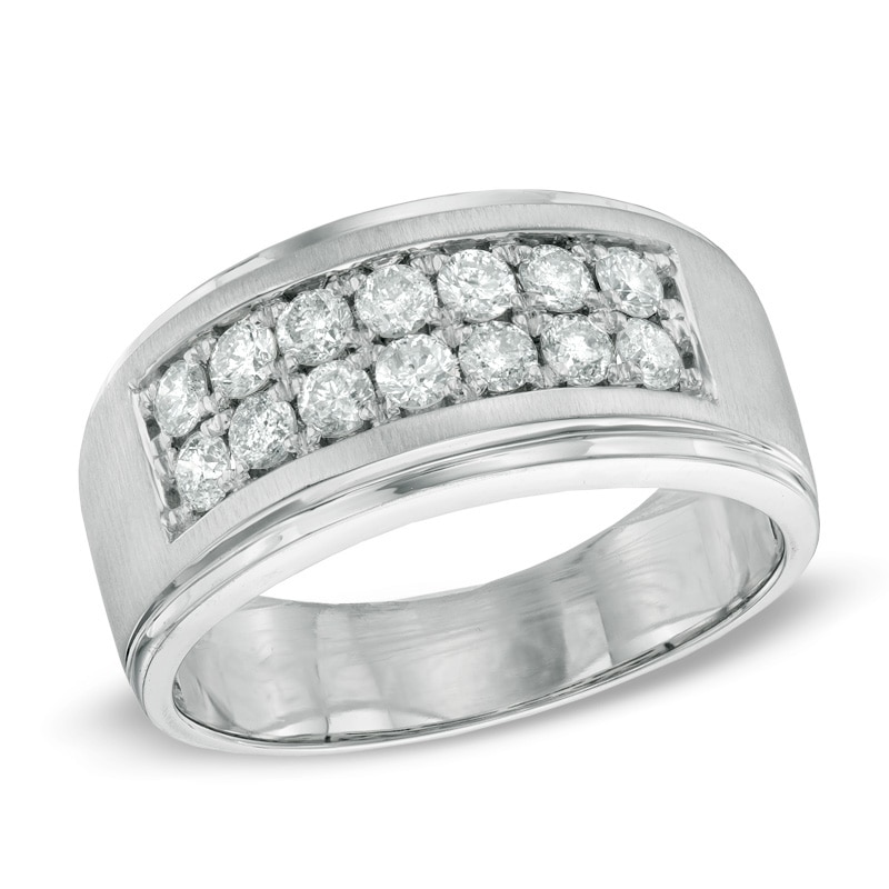 Previously Owned - Men's 1 CT. T.W. Diamond Double Row Ring in 10K White Gold