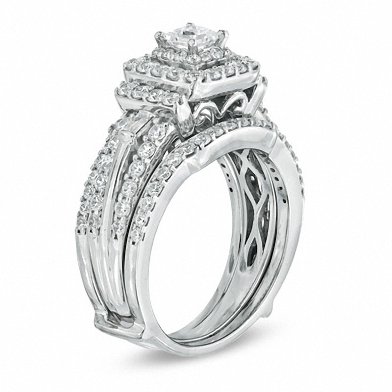 Main Image 2 of Previously Owned - 1-1/2 CT. T.W. Princess-Cut Diamond Double Frame Bridal Set in 14K White Gold