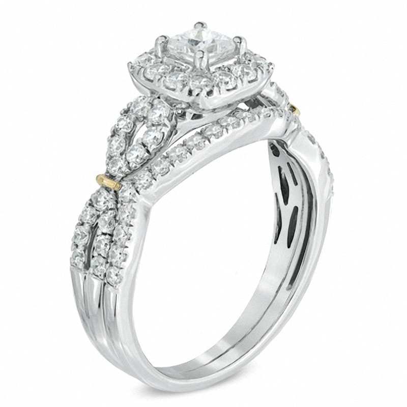 Main Image 2 of Previously Owned - Celebration Ideal 1 CT. T.W. Princess-Cut Diamond Frame Bridal Set in 14K White Gold (I/I1)