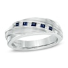 Thumbnail Image 1 of Previously Owned - Vera Wang Love Collection Men's Blue Sapphire and 1/6 CT. T.W. Diamond Band in 14K White Gold
