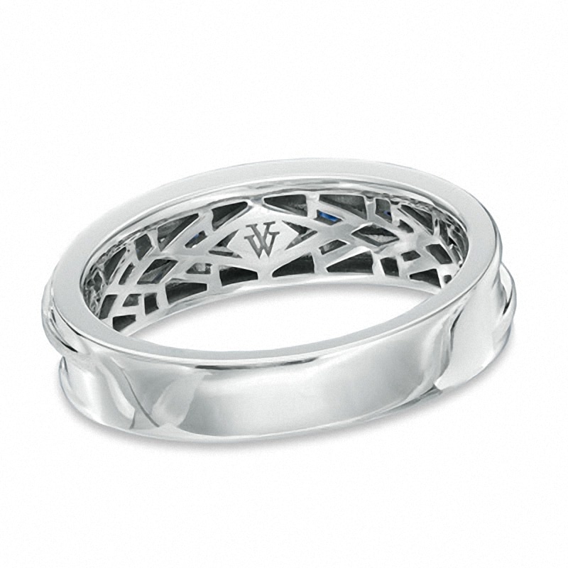 Main Image 3 of Previously Owned - Vera Wang Love Collection Men's Blue Sapphire and 1/6 CT. T.W. Diamond Band in 14K White Gold