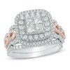 Thumbnail Image 0 of Previously Owned - 1-3/4 CT. T.W. Princess-Cut Quad Diamond Double Frame Bridal Set in 14K Two-Tone Gold