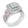 Thumbnail Image 1 of Previously Owned - 1-3/4 CT. T.W. Princess-Cut Quad Diamond Double Frame Bridal Set in 14K Two-Tone Gold