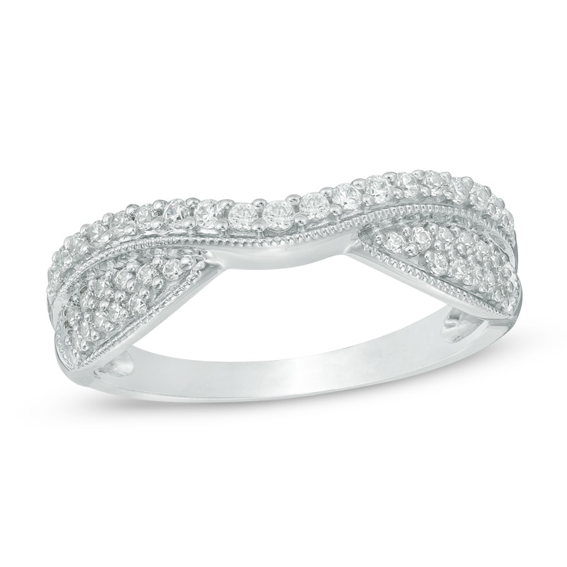 Previously Owned - 1/3 CT. T.W. Diamond Vintage-Style Contour Wedding Band in 14K White Gold