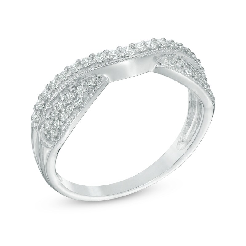 Previously Owned - 1/3 CT. T.W. Diamond Vintage-Style Contour Wedding Band in 14K White Gold