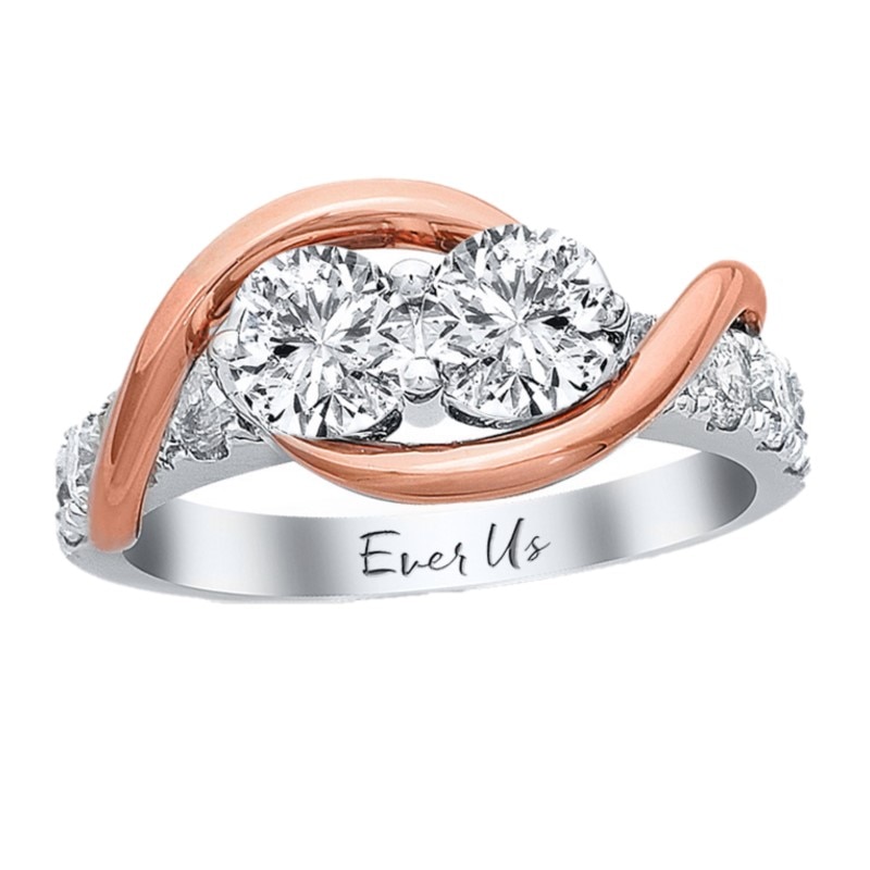 Main Image 1 of Previously Owned - Ever Us® 1-1/2 CT. T.W. Two-Stone Diamond Swirl Anniversary Band in 14K Two-Tone Gold