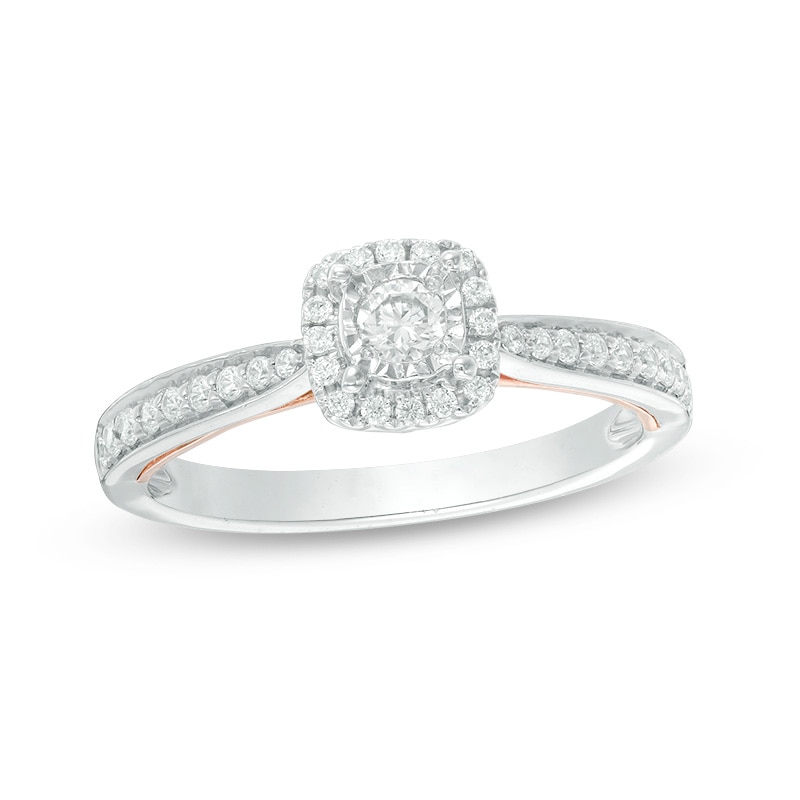 Previously Owned - 1/3 CT. T.W. Diamond Cushion Frame Engagement Ring in 10K Two-Tone Gold