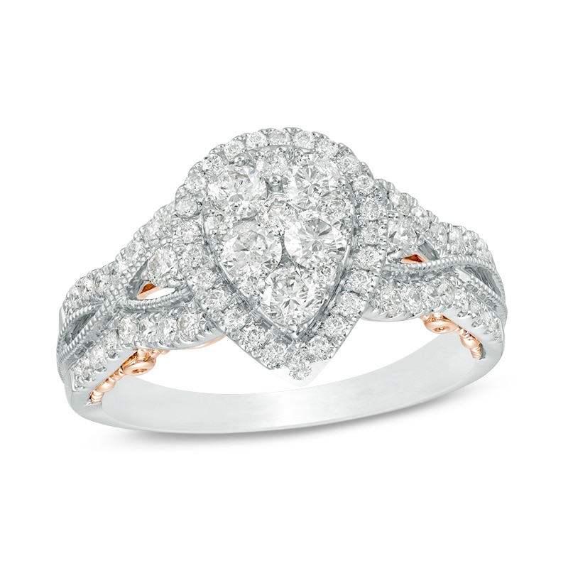 Previously Owned - 1 CT. T.W. Composite Diamond Pear-Shaped Frame Engagement Ring in 10K Two-Tone Gold