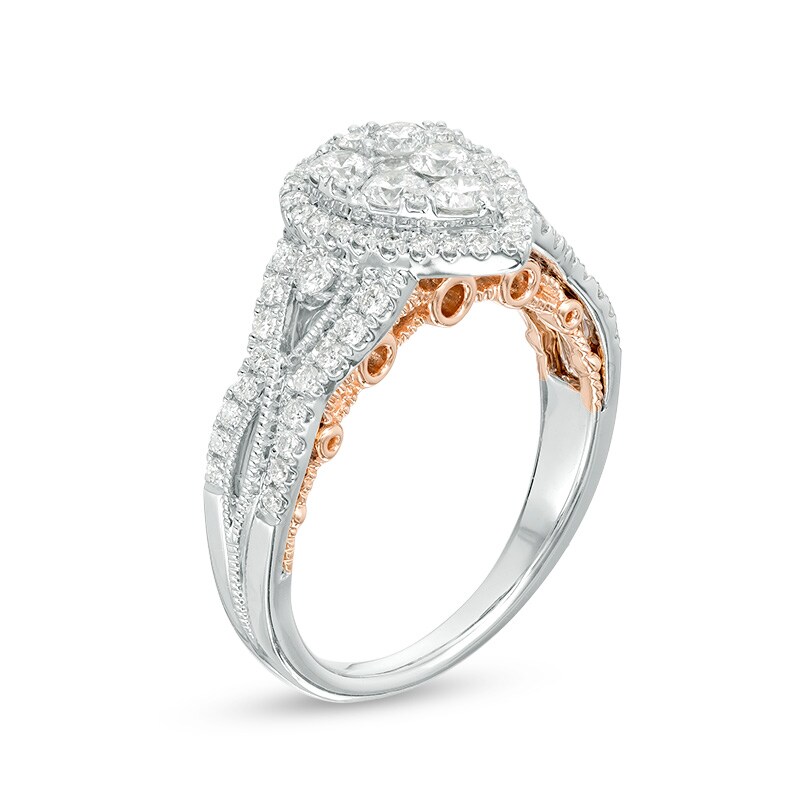 Previously Owned - 1 CT. T.W. Composite Diamond Pear-Shaped Frame Engagement Ring in 10K Two-Tone Gold