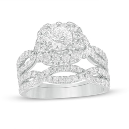 Previously Owned - Love's Destiny by Zales 2 CT. T.W. Diamond Cushion Frame Bridal Set in 14K White Gold (I/SI2)