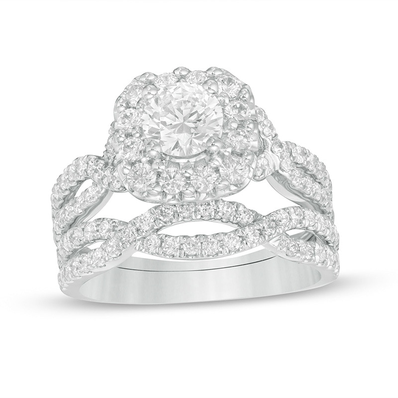 Main Image 1 of Previously Owned - Love's Destiny by Zales 2 CT. T.W. Diamond Cushion Frame Bridal Set in 14K White Gold (I/SI2)