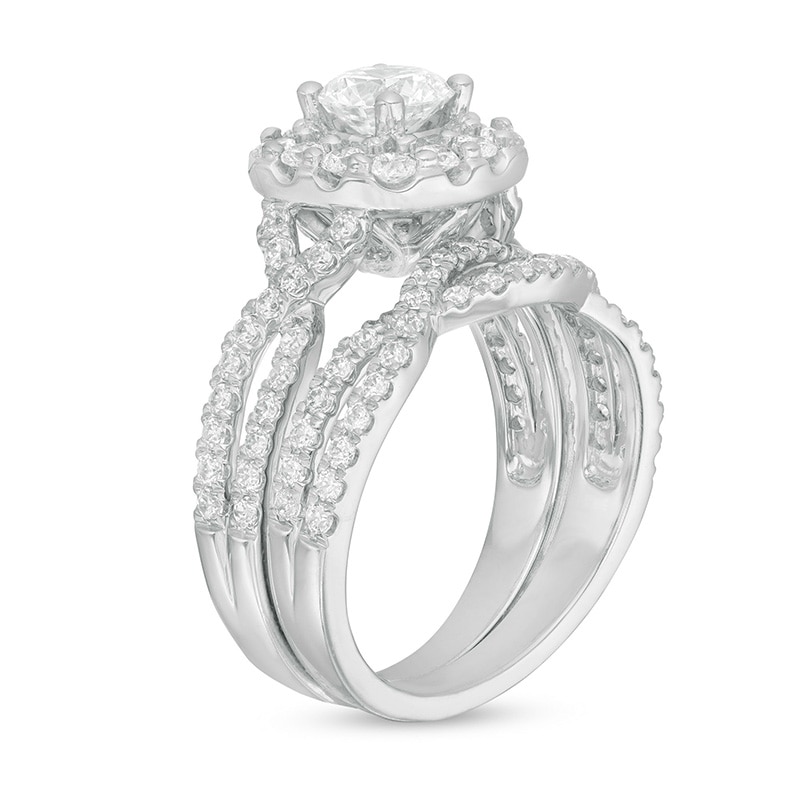 Main Image 3 of Previously Owned - Love's Destiny by Zales 2 CT. T.W. Diamond Cushion Frame Bridal Set in 14K White Gold (I/SI2)