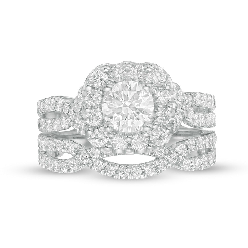 Previously Owned - Love's Destiny by Zales 2 CT. T.W. Diamond Cushion Frame Bridal Set in 14K White Gold (I/SI2)