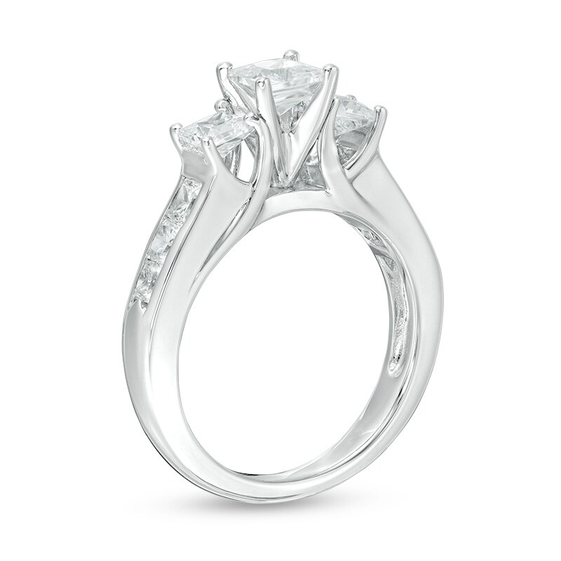 Main Image 2 of Previously Owned - 2 CT. T.W. Princess-Cut Diamond Past Present Future® Channel Engagement Ring in 14K White Gold