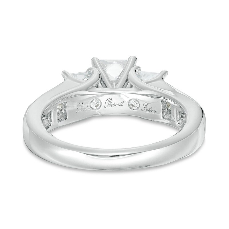Main Image 3 of Previously Owned - 2 CT. T.W. Princess-Cut Diamond Past Present Future® Channel Engagement Ring in 14K White Gold
