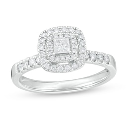 Previously Owned - 1/2 CT. T.W. Princess-Cut Diamond Double Frame Engagement Ring in 10K White Gold