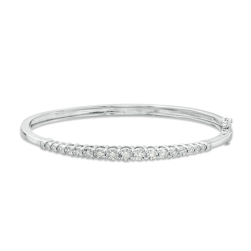 Main Image 1 of Previously Owned - 1/4 CT. T.W. Diamond Graduated Bangle in Sterling Silver