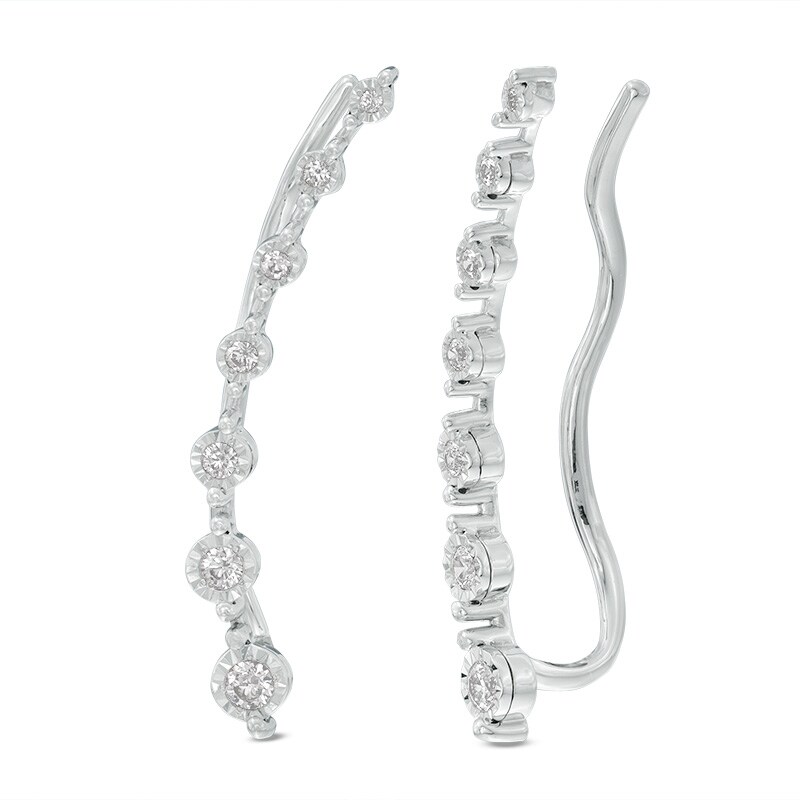 Previously Owned - 1/4 CT. T.W. Diamond Station Crawler Earrings in 10K White Gold