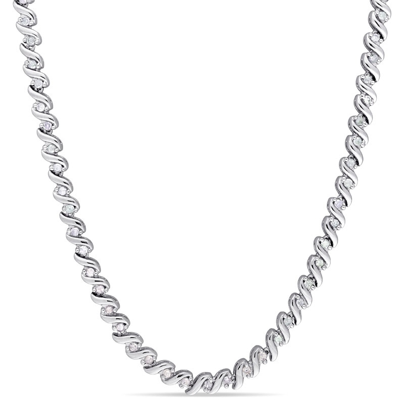 Main Image 1 of Previously Owned - 1 CT. T.W. Diamond "S" Tennis Necklace in Sterling Silver - 17"