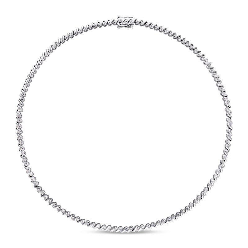 Main Image 2 of Previously Owned - 1 CT. T.W. Diamond "S" Tennis Necklace in Sterling Silver - 17"