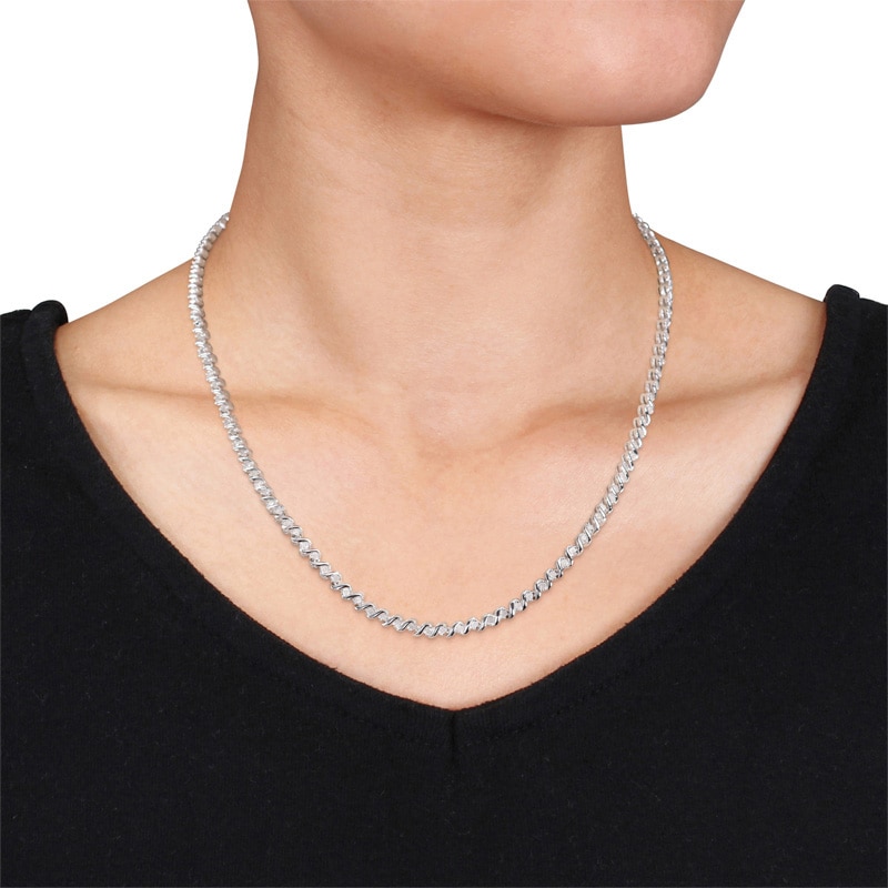Main Image 3 of Previously Owned - 1 CT. T.W. Diamond "S" Tennis Necklace in Sterling Silver - 17"